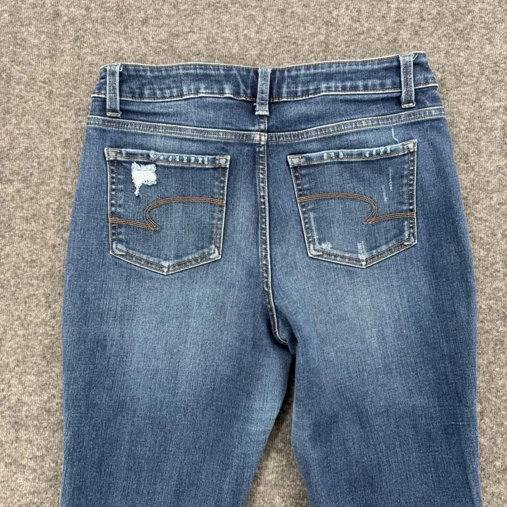 Time and Tru Womens High Rise Bootcut Distressed Jeans Blue Size 10 Petite Ankle